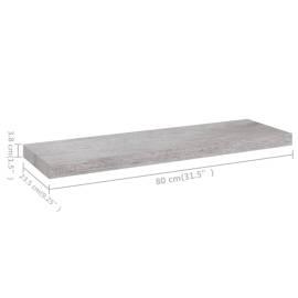Raft de perete suspendat, gri beton, 80x23,5x3,8 cm, mdf, 9 image