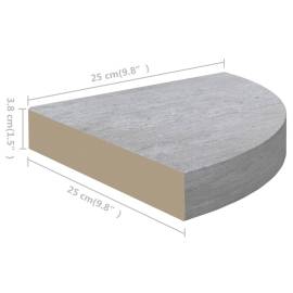 Raft de colț de perete, gri beton, 25x25x3,8 cm, mdf, 9 image