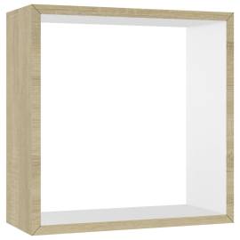 Rafturi de perete cub, 3 buc., alb și stejar sonoma, 6 image