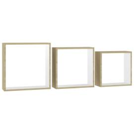 Rafturi de perete cub, 3 buc., alb și stejar sonoma, 3 image