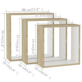 Rafturi de perete cub, 3 buc., alb și stejar sonoma, 11 image