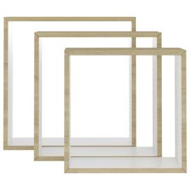 Rafturi de perete cub, 3 buc., alb și stejar sonoma, 4 image