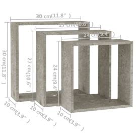 Rafturi de perete cub, 3 buc., gri beton, 11 image