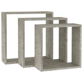 Rafturi de perete cub, 3 buc., gri beton, 2 image