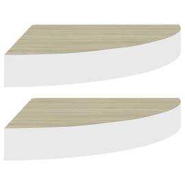 Rafturi de perete de colț 2 buc. stejar și alb 35x35x3,8 cm mdf, 2 image