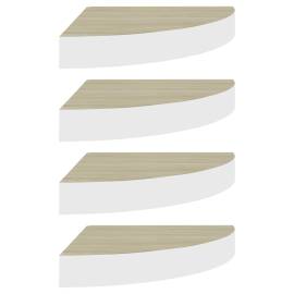 Rafturi de perete de colț 4 buc. stejar și alb 25x25x3,8cm mdf, 2 image