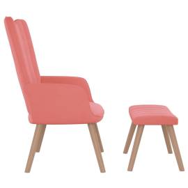 Scaun de relaxare cu taburet, roz, catifea, 4 image