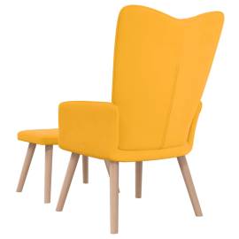 Scaun relaxare cu taburet, galben muștar, catifea, 5 image
