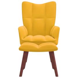 Scaun de relaxare cu taburet, galben muștar, catifea, 3 image