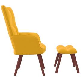 Scaun de relaxare cu taburet, galben muștar, catifea, 4 image