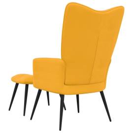 Scaun de relaxare cu taburet, galben muștar, catifea, 5 image