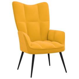 Scaun de relaxare cu taburet, galben muștar, catifea, 6 image