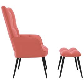 Scaun de relaxare cu taburet, roz, catifea, 4 image