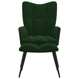 Scaun de relaxare cu taburet, verde închis, catifea, 3 image