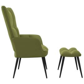 Scaun de relaxare cu taburet, verde deschis, catifea, 4 image