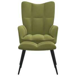 Scaun de relaxare cu taburet, verde deschis, catifea, 3 image