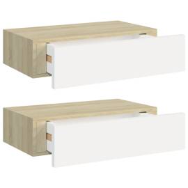 Dulapuri de perete cu sertar 2 buc stejar/alb 40x23,5x10 cm mdf, 2 image