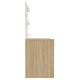 Masă de machiaj cu lumini led, stejar, 110x55x145 cm, mdf, 4 image