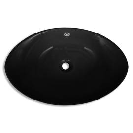 Chiuvetă ceramică ovală neagră cu gură de scurgere 59 x 38,5 cm, 4 image
