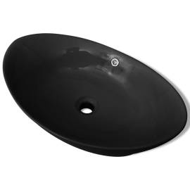 Chiuvetă ceramică ovală neagră cu gură de scurgere 59 x 38,5 cm, 2 image