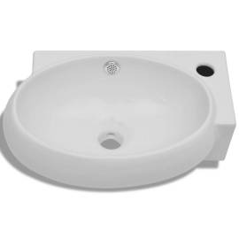 Chiuvetă de baie, orificiu robinet & preaplin, alb, ceramică, 3 image