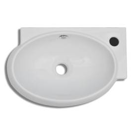 Chiuvetă de baie, orificiu robinet & preaplin, alb, ceramică, 4 image