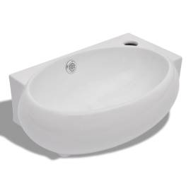 Chiuvetă de baie, orificiu robinet & preaplin, alb, ceramică, 2 image