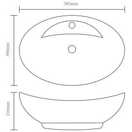 Chiuvetă din ceramică ovală cu preaplin și gaură robinet, 6 image