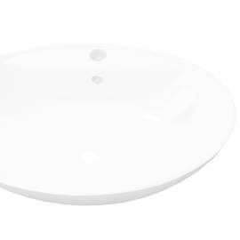 Chiuvetă din ceramică ovală cu preaplin și gaură robinet, 4 image