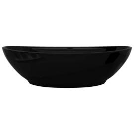 Bazin chiuvetă ceramică baie cu gaură robinet/preaplin, oval, negru, 5 image