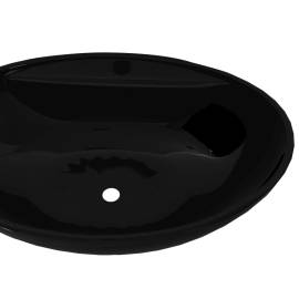 Bazin chiuvetă ceramică baie cu gaură robinet/preaplin, oval, negru, 4 image