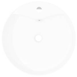 Bazin chiuvetă ceramică baie cu gaură robinet/preaplin, rotund, alb, 3 image