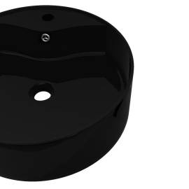 Bazin chiuvetă ceramică baie cu gaură robinet/preaplin, rotund, negru, 5 image