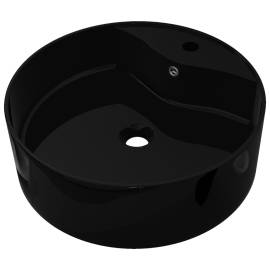 Bazin chiuvetă ceramică baie cu gaură robinet/preaplin, rotund, negru, 2 image