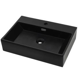 Chiuvetă baie, orificiu robinet, ceramică 76x42,5x14,5 cm negru, 2 image