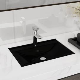 Chiuvetă baie loc robinet/preaplin negru ceramic dreptunghiular, 2 image