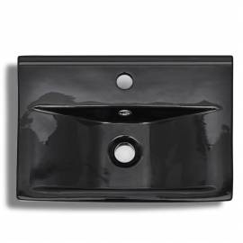 Chiuvetă baie loc robinet/preaplin negru ceramic dreptunghiular, 5 image