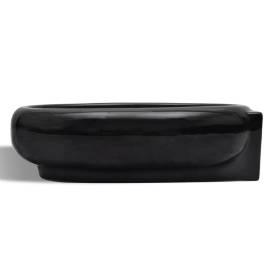 Chiuvetă baie orificiu robinet/preaplin, negru, ceramică, rotund, 3 image
