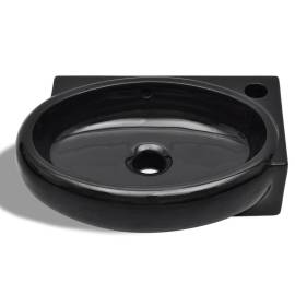 Chiuvetă baie orificiu robinet/preaplin, negru, ceramică, rotund, 5 image