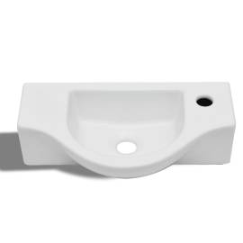 Chiuvetă de baie din ceramică, gaură pentru robinet și preaplin, alb, 3 image
