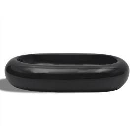 Chiuvetă de baie din ceramică, ovală, negru, 3 image