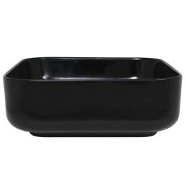 Chiuvetă de baie din ceramică, pătrată, negru, 38x38x13,5 cm, 4 image