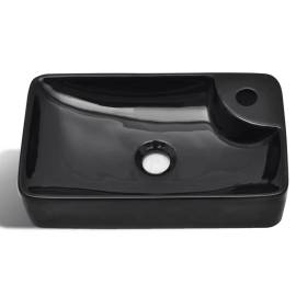 Chiuvetă de baie din ceramică cu gaură pentru robinet, negru, 3 image