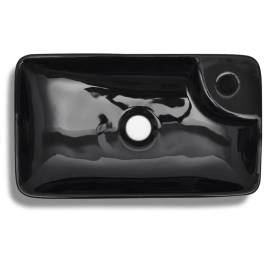 Chiuvetă de baie din ceramică cu gaură pentru robinet, negru, 4 image