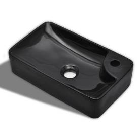 Chiuvetă de baie din ceramică cu gaură pentru robinet, negru, 2 image