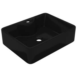 Chiuvetă de baie pătrată din ceramică cu gaură pentru robinet, negru, 2 image