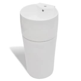 Chiuvetă rotundă din ceramică cu stativ și preaplin, alb, 3 image