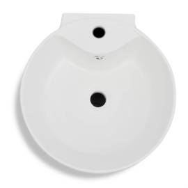 Chiuvetă rotundă din ceramică cu stativ și preaplin, alb, 5 image