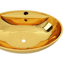 Chiuvetă cu preaplin, auriu, 58,5 x 39 x 21 cm, ceramică, 4 image