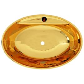 Chiuvetă cu preaplin, auriu, 58,5 x 39 x 21 cm, ceramică, 3 image